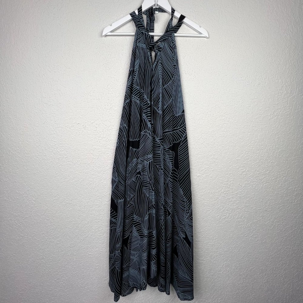 BOHO Womens Black White Long Maxi Striped Print Tie Halter Neck Dress - Picture 2 of 8